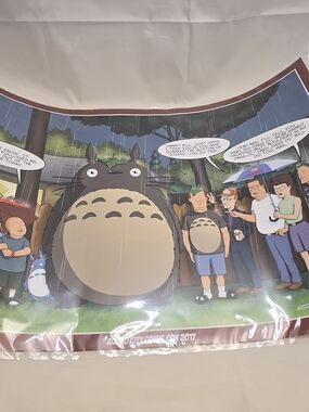 Illustrated Totoro-Inspired Poster in Beige & Black